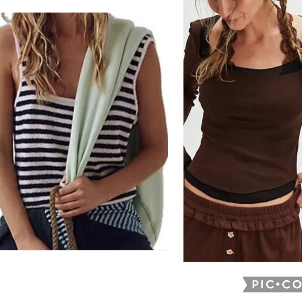 Bundle of Two Tops L Striped and Black Cozy Season and Double Take